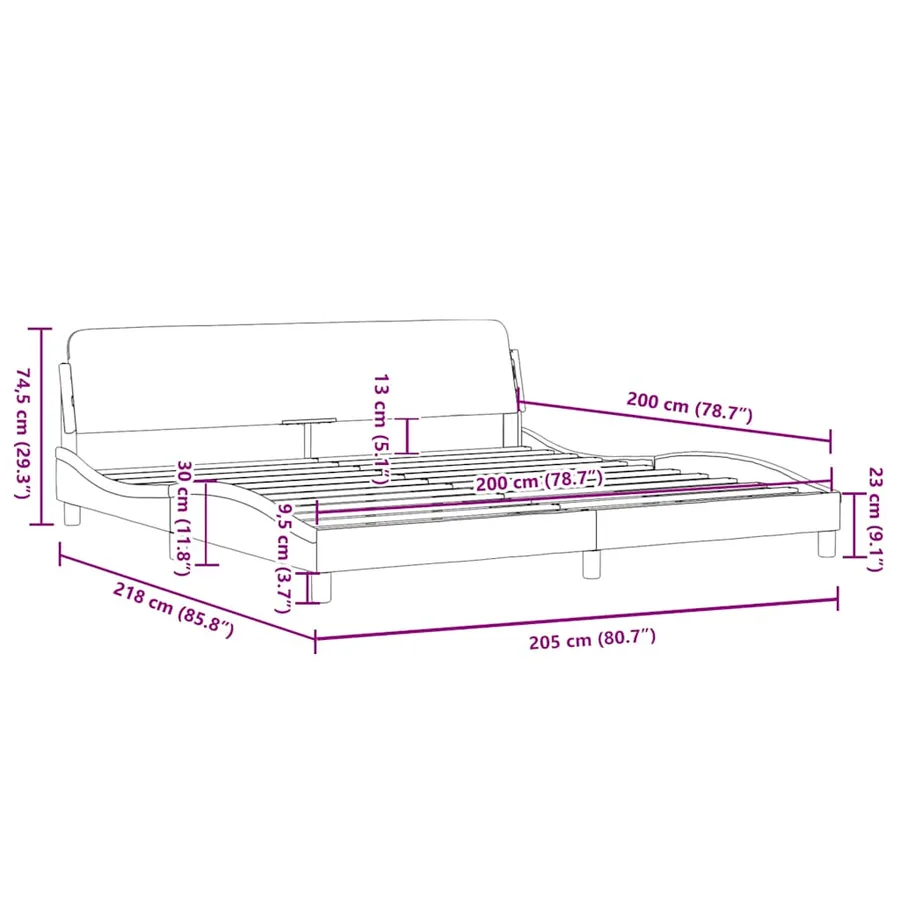 Cadre de lit Dover gris clair 200x200 cm velours - 9