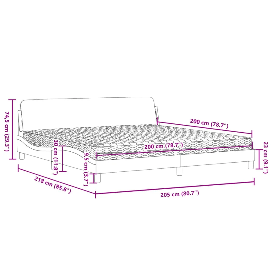 Lit avec matelas Dover gris clair 200x200 cm velours - 9