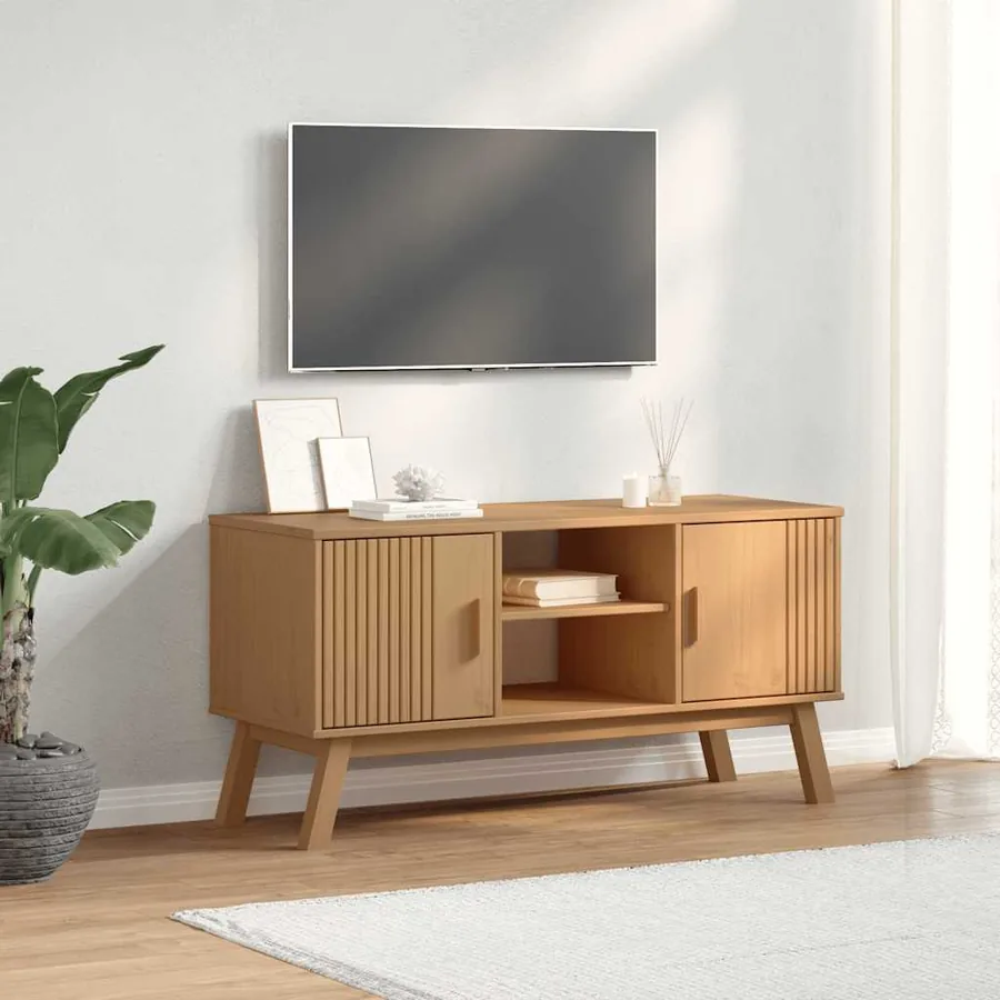 Meuble TV OLDEN marron 114x43x57 cm bois de pin massif