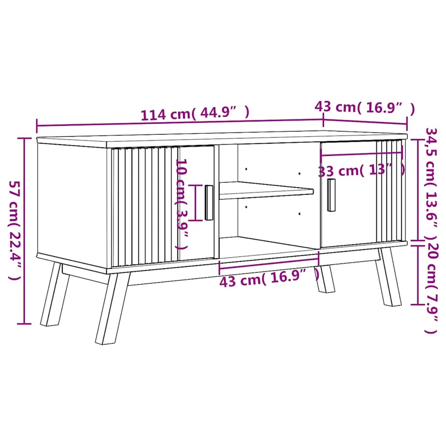 Meuble TV OLDEN marron 114x43x57 cm bois de pin massif - 11