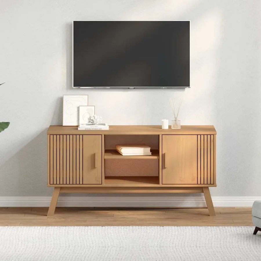 Meuble TV OLDEN marron 114x43x57 cm bois de pin massif - 3