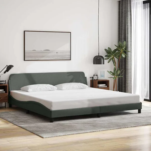 Cadre de lit Dover gris foncé 200x200 cm tissu