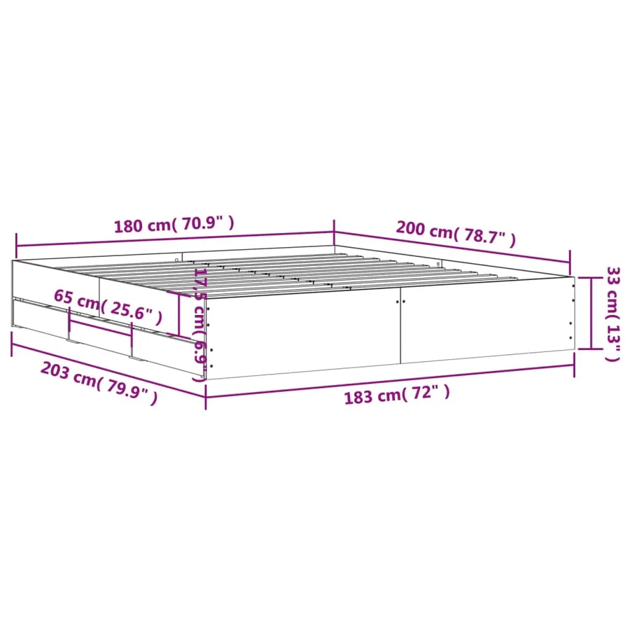 Cadre de lit avec tiroirs sans matelas blanc 180x200 cm - 11