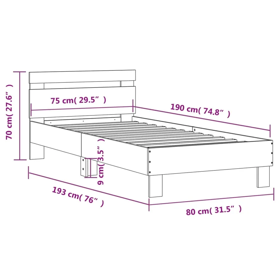 Cadre de lit sans matelas avec tête de lit noir 75x190 cm - 10