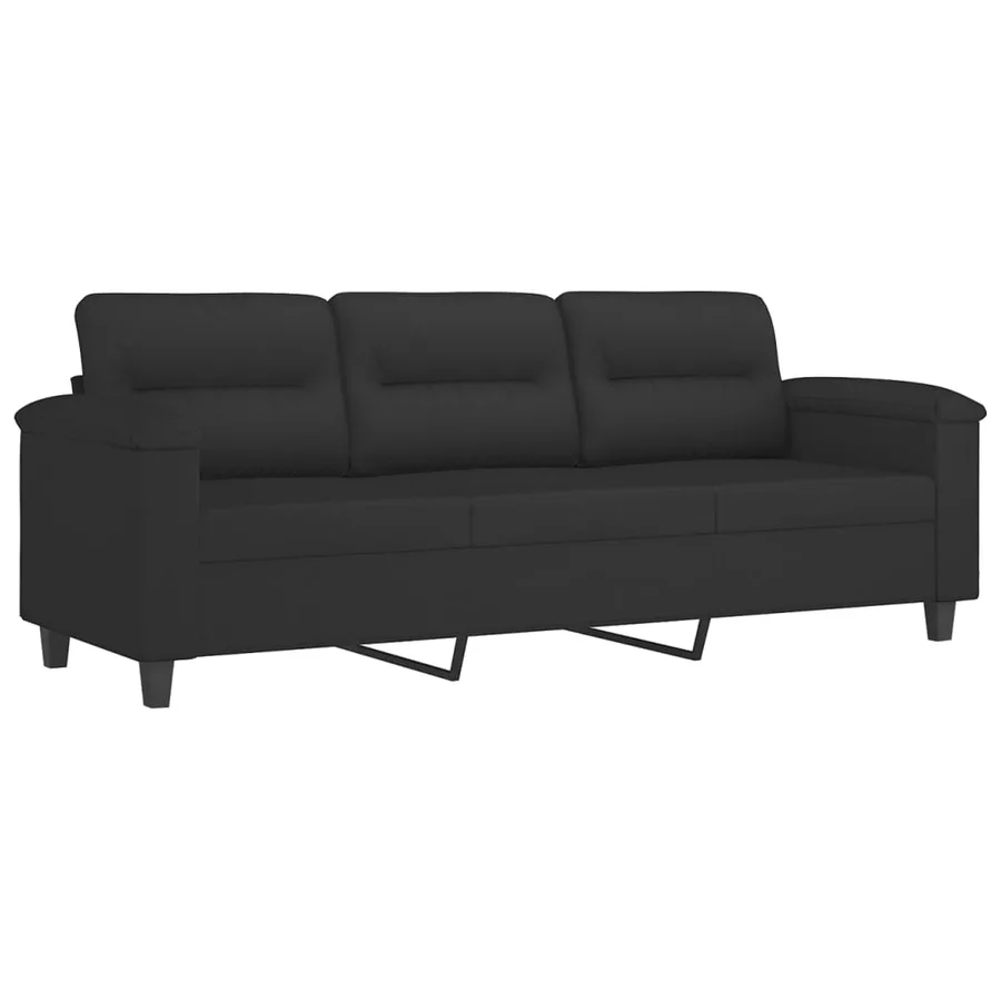 Ensemble de canapés 3 pcs avec coussins noir tissu microfibre - 5