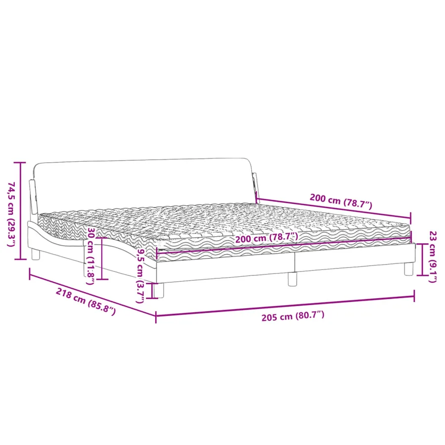 Lit avec matelas Dover marron foncé 200x200 cm tissu - 9