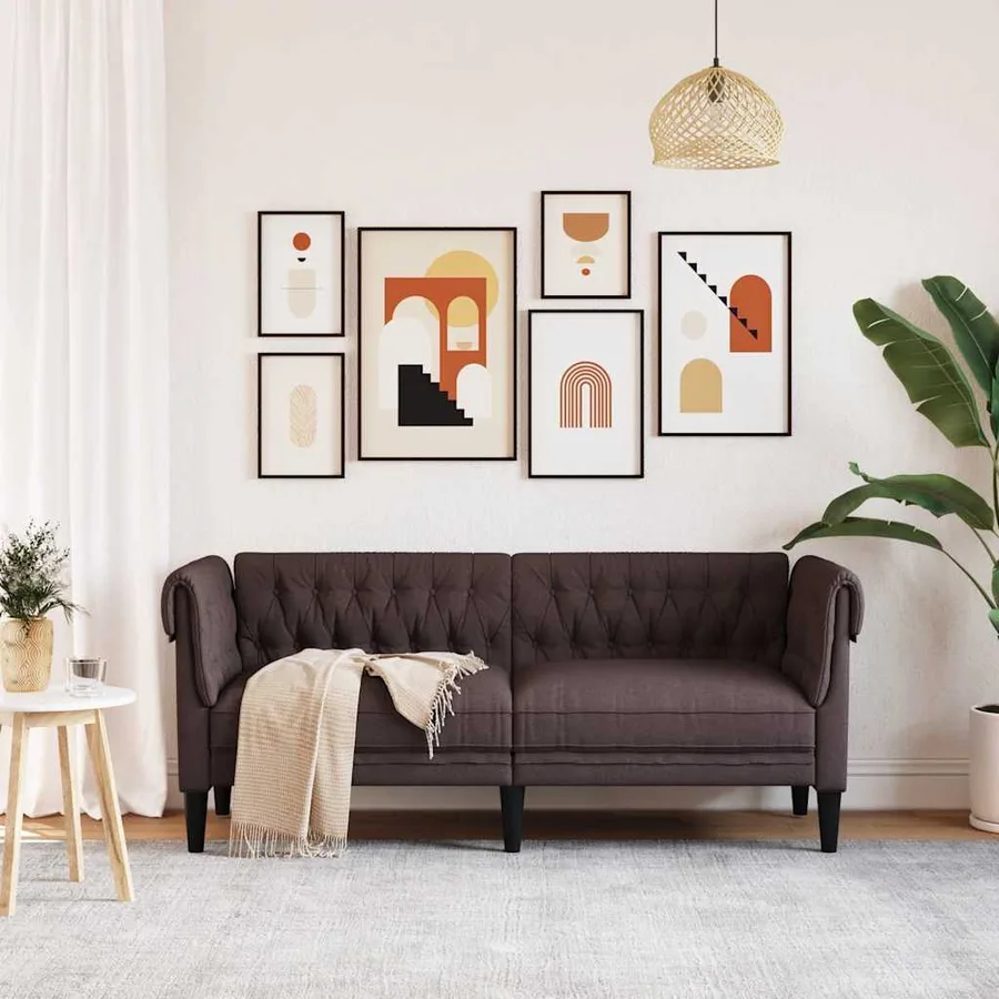 Canapé Chesterfield 2 places marron foncé tissu - 3