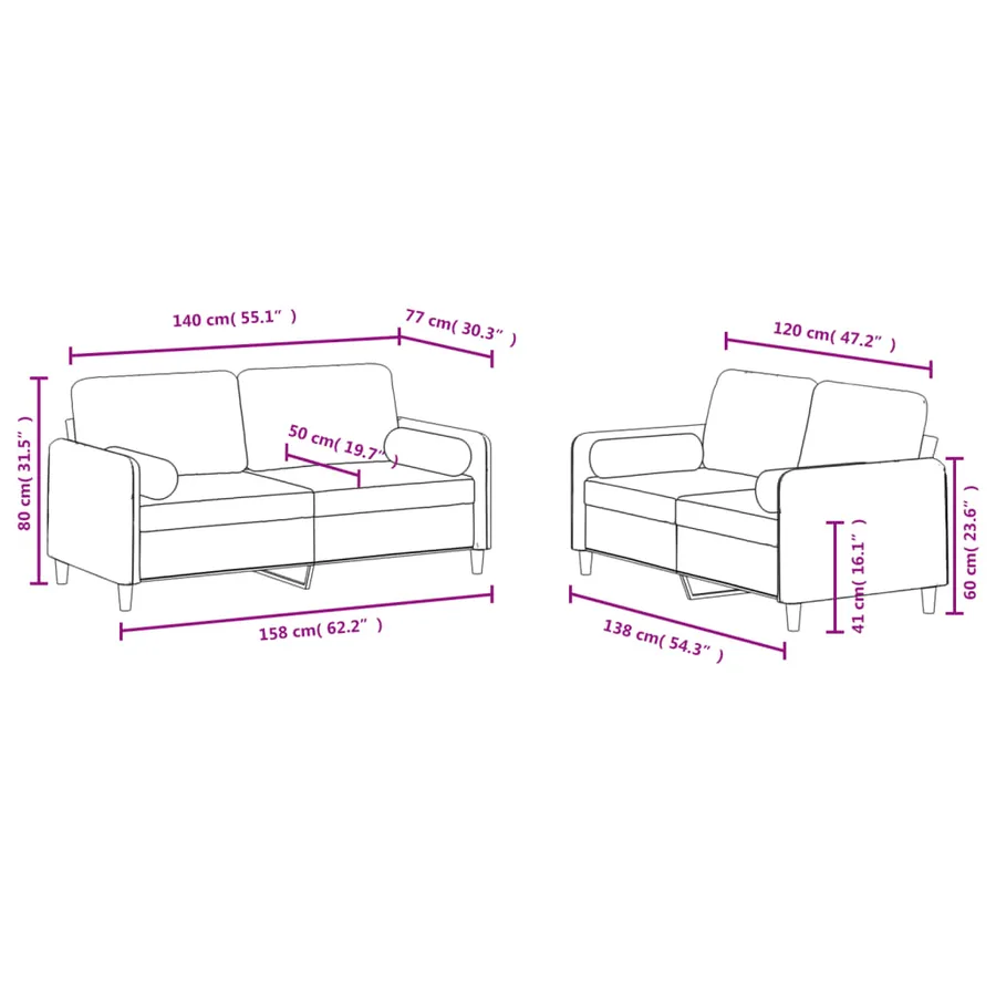 Ensemble de canapés 2 pcs avec coussins gris clair velours - 8