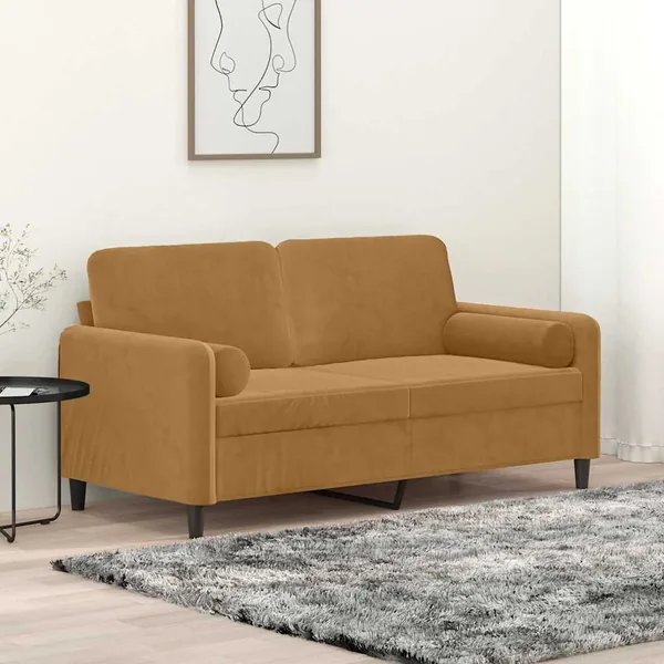 Canapé 2 places avec oreillers décoratifs brun 140 cm velours