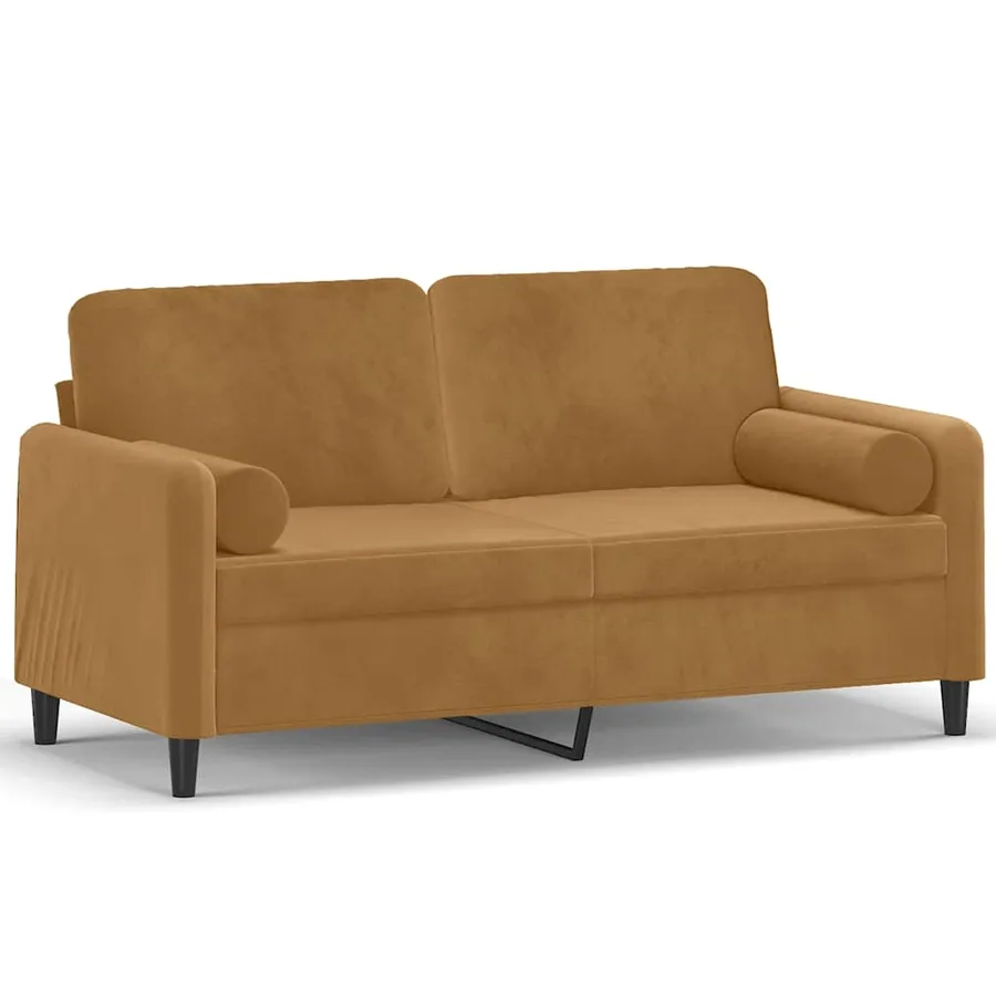 Canapé 2 places avec oreillers décoratifs brun 140 cm velours - 2