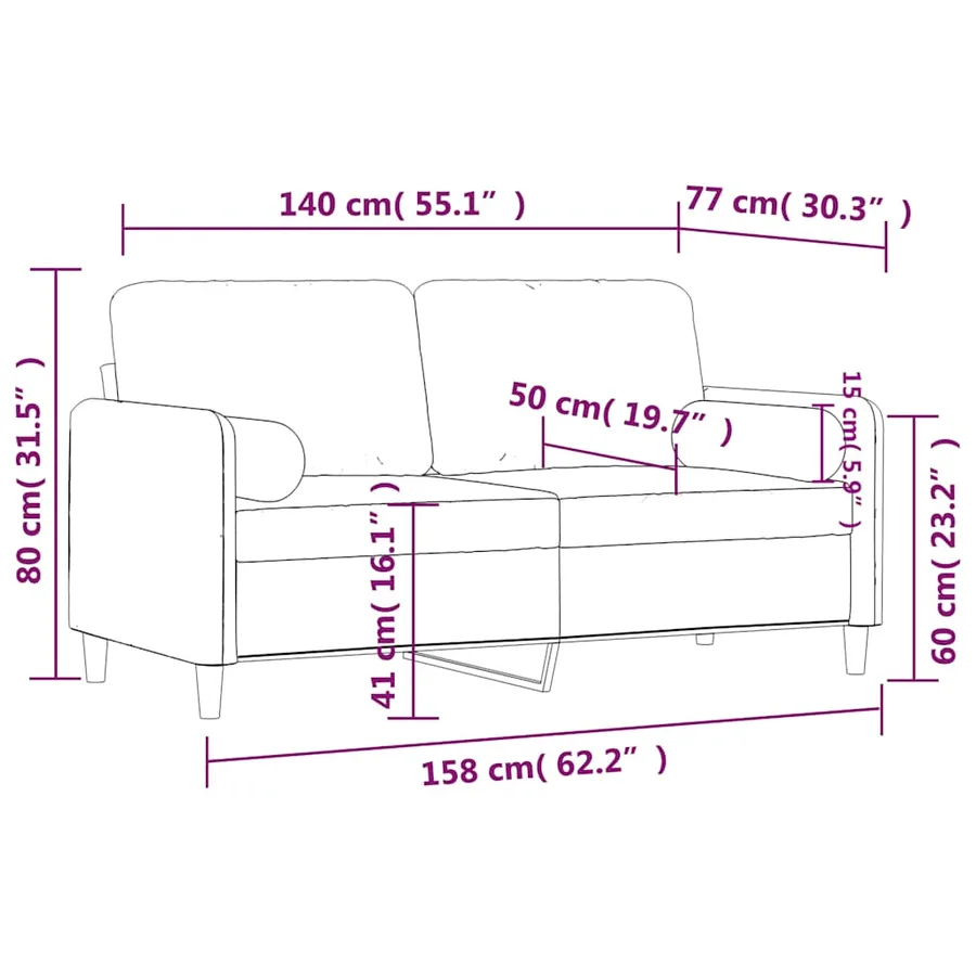 Canapé 2 places avec oreillers décoratifs brun 140 cm velours - 8