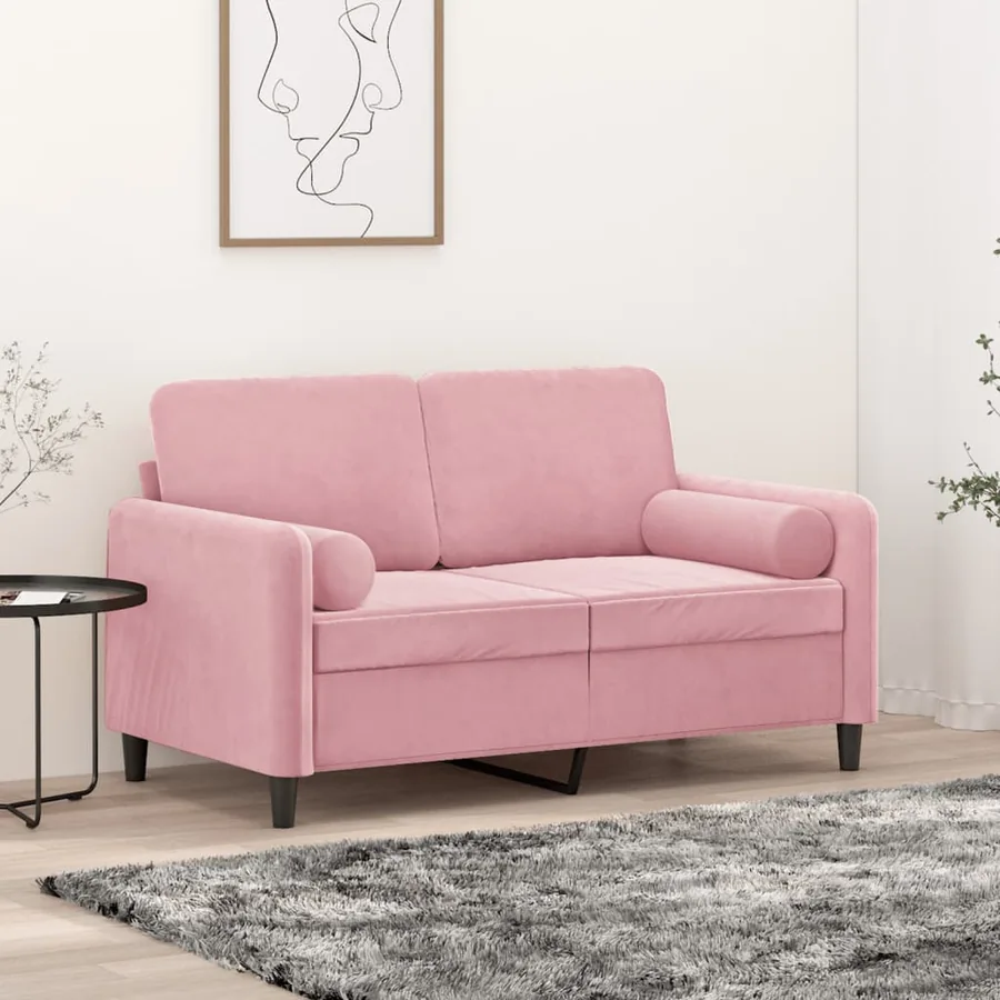 Canapé 2 places avec oreillers décoratifs rose 120 cm velours