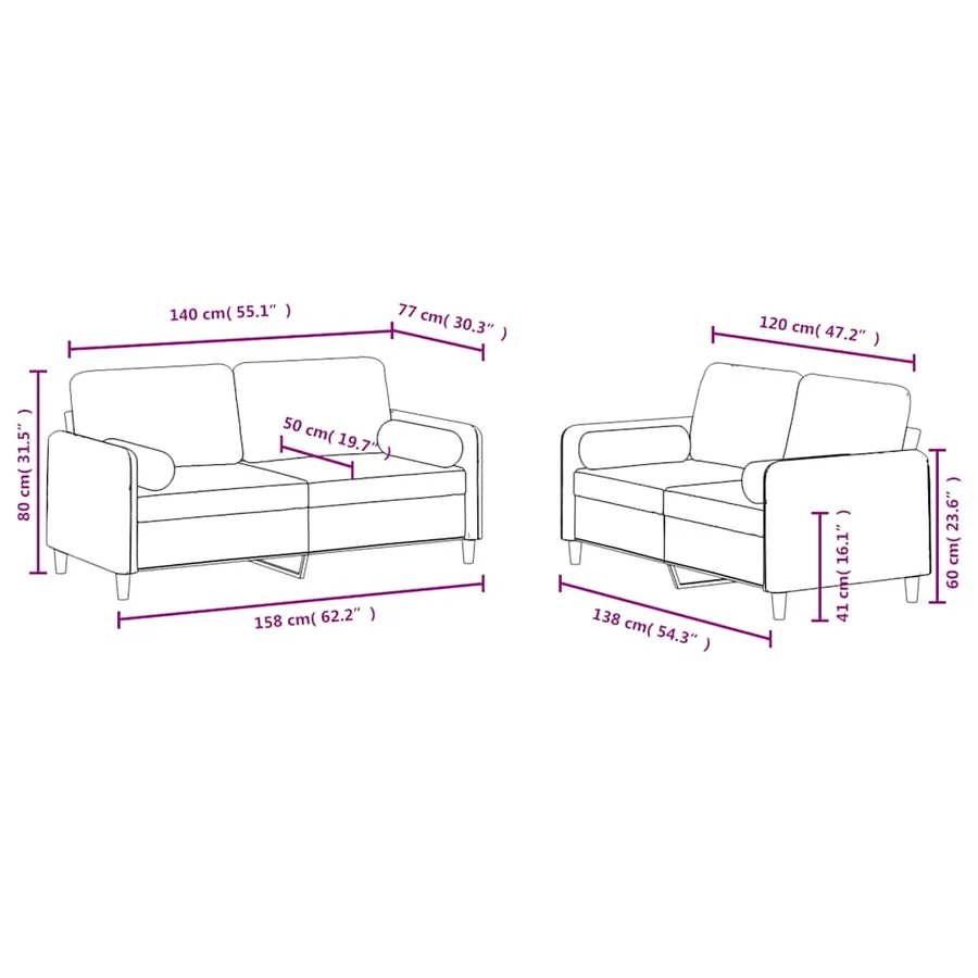 Ensemble de canapés 2 pcs avec coussins vert foncé velours - 8