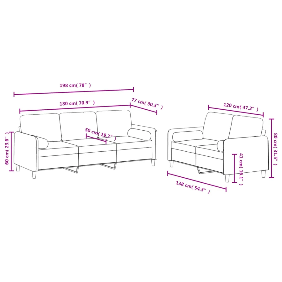 Ensemble de canapés 2 pcs avec coussins rouge bordeaux velours - 8