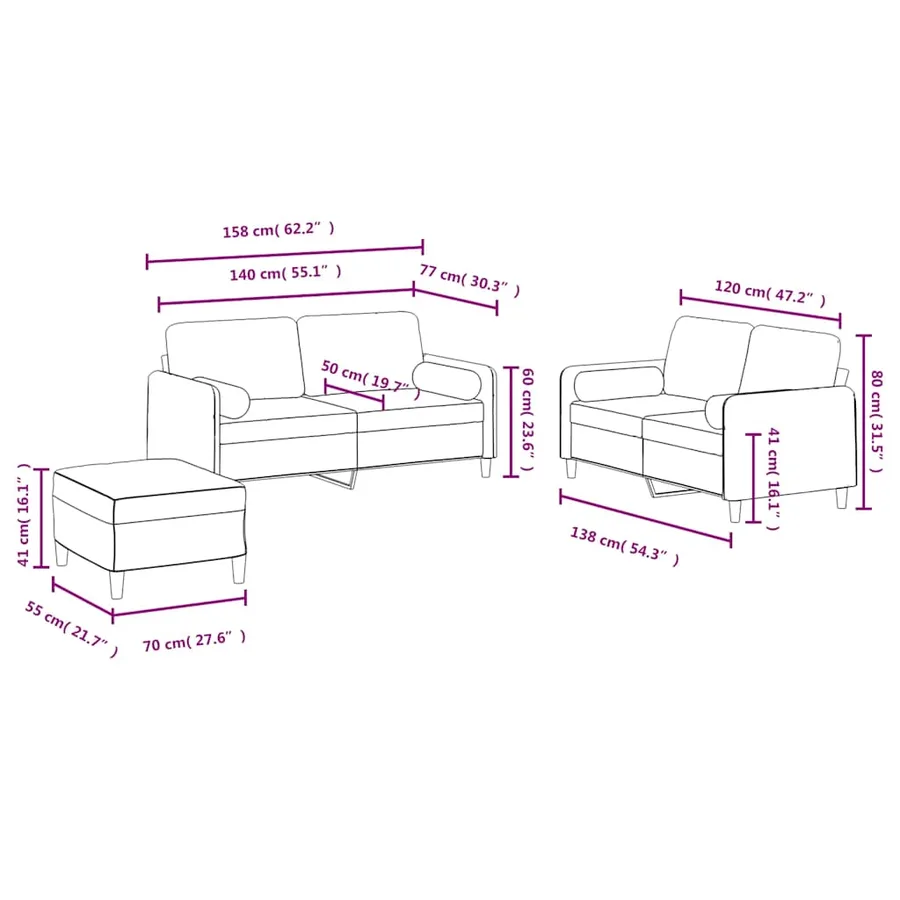 Ensemble de canapés 3 pcs avec coussins jaune velours - 10