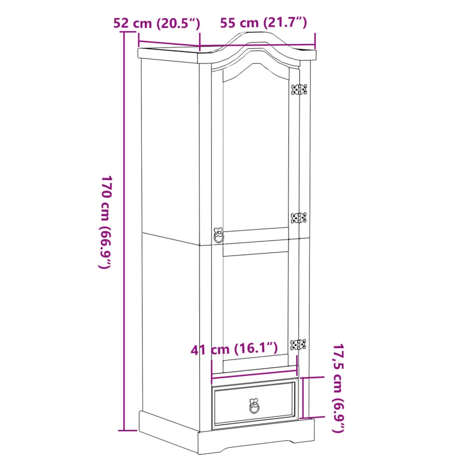 Garde-robe Corona 55x52x170 cm bois de pin massif - 9