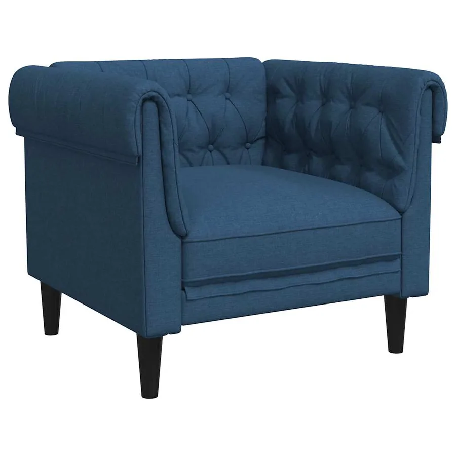 Fauteuil Chesterfield bleu tissu - 2
