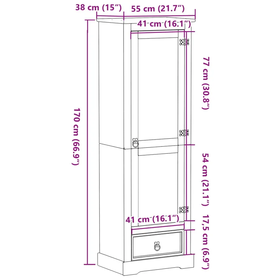 Garde-robe Corona 55x38x170 cm bois de pin massif - 9