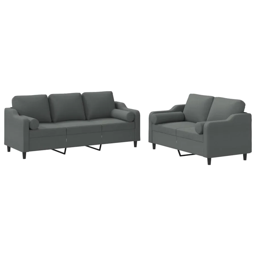 Ensemble de canapés 2 pcs coussins gris foncé tissu - 2