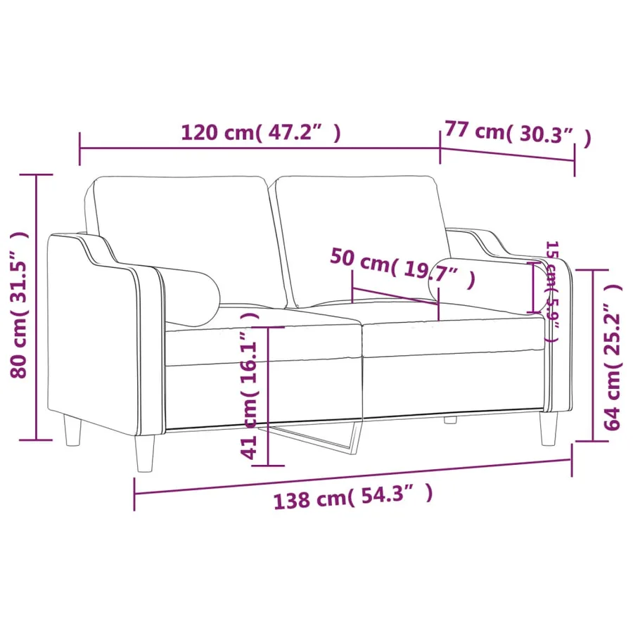 Canapé 2 places avec oreillers décoratifs noir 120 cm tissu - 8