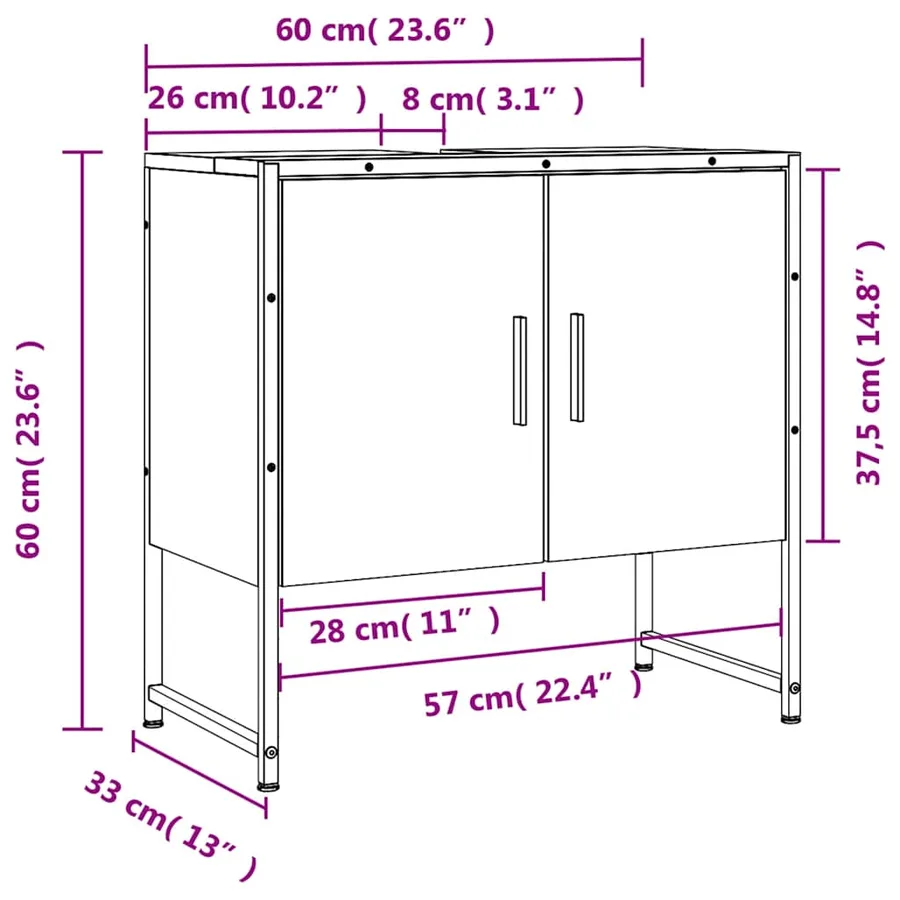 Armoire lavabo de salle de bain sonoma gris 60x33x60 cm - 12