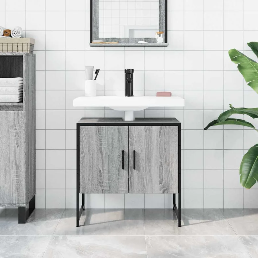 Armoire lavabo de salle de bain sonoma gris 60x33x60 cm - 3