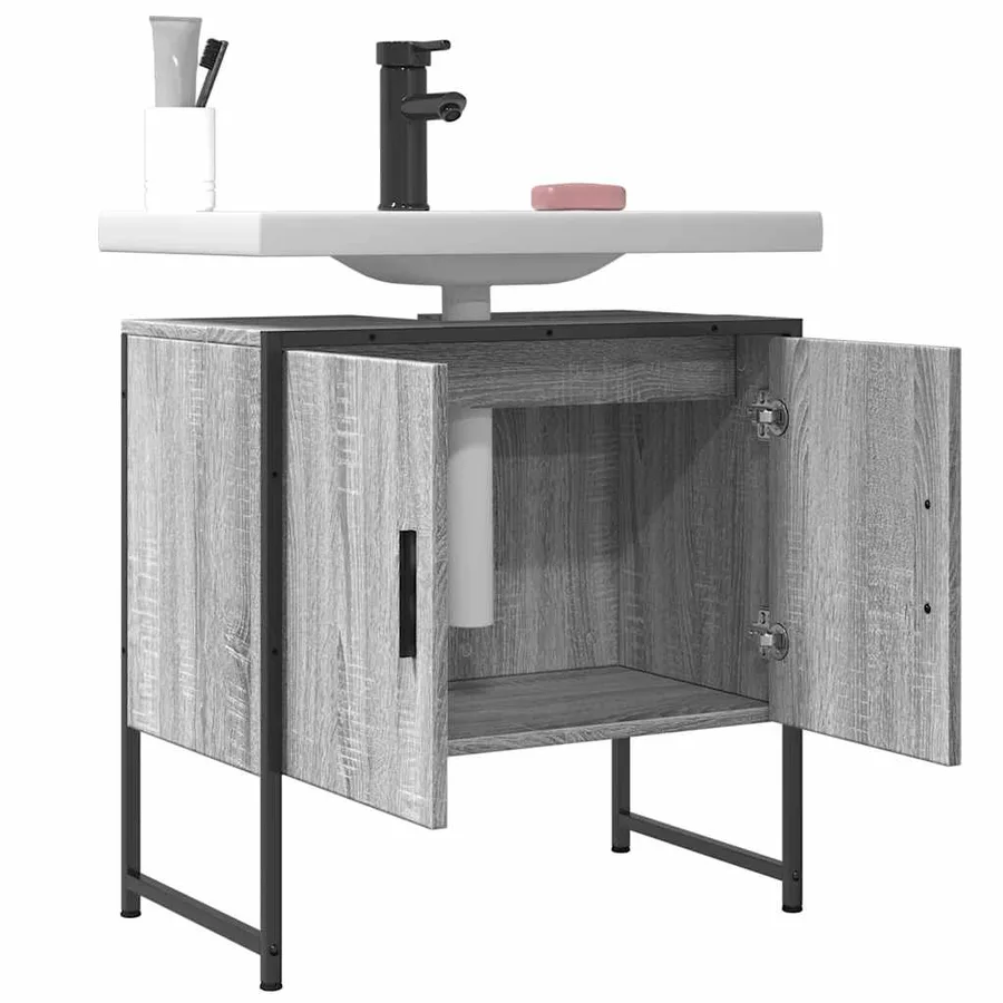 Armoire lavabo de salle de bain sonoma gris 60x33x60 cm - 9