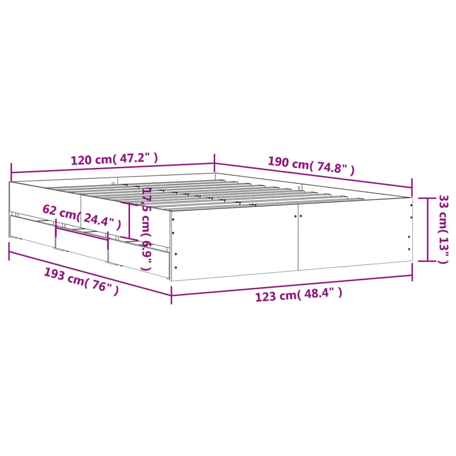 Cadre de lit avec tiroirs sans matelas chêne sonoma 120x190 cm - 11