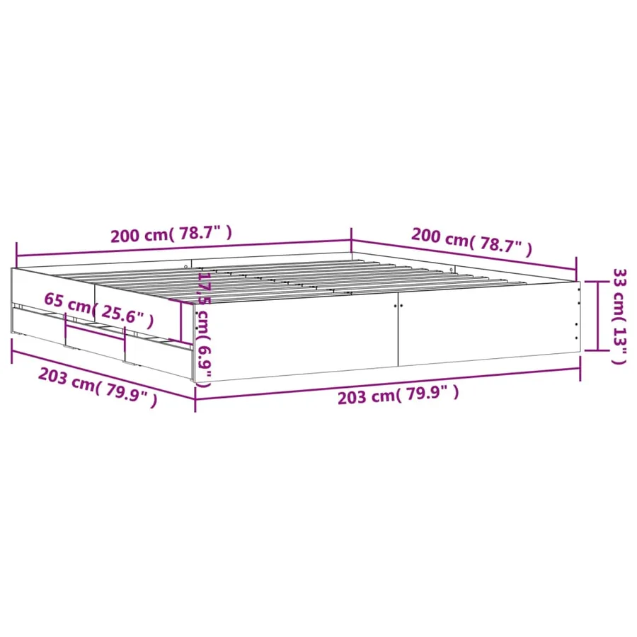 Cadre de lit avec tiroirs sans matelas sonoma gris 200x200 cm - 10