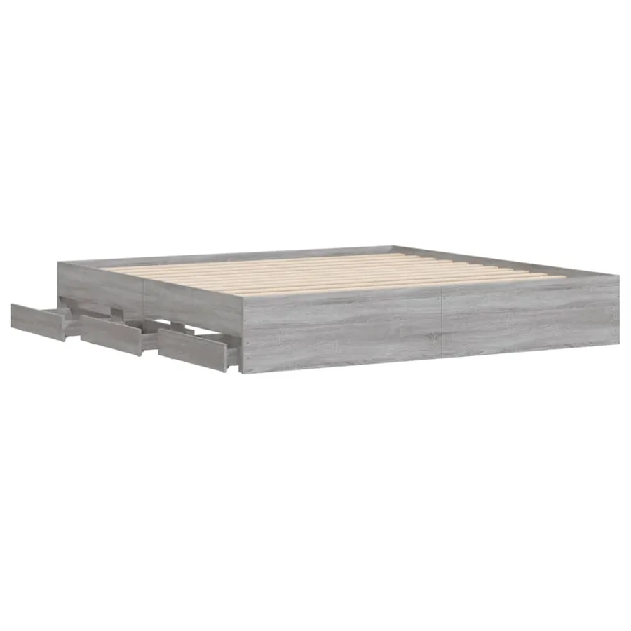 Cadre de lit avec tiroirs sans matelas sonoma gris 200x200 cm - 5