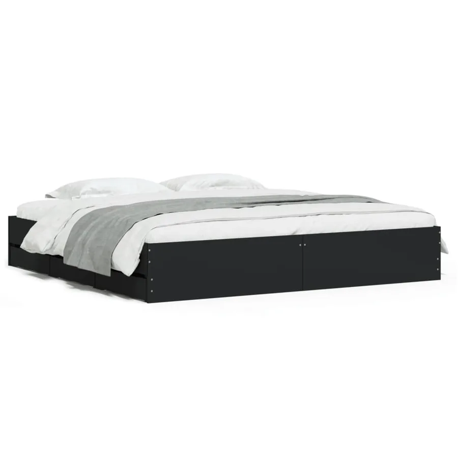 Cadre de lit avec tiroirs sans matelas noir 200x200 cm - 2