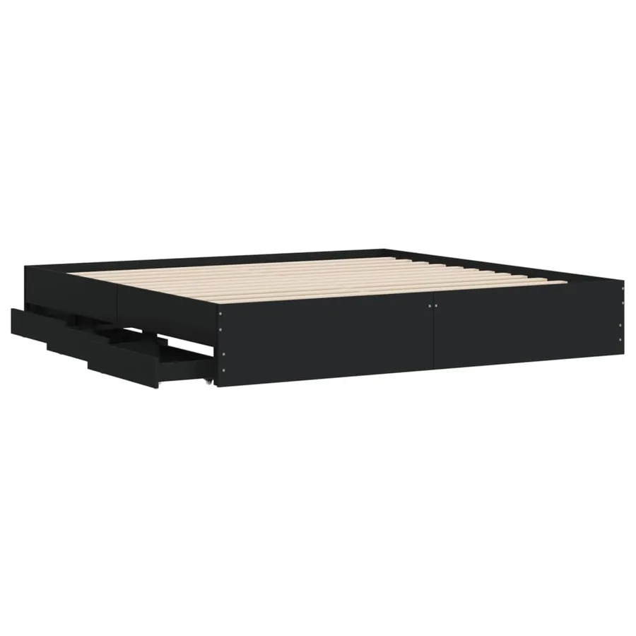 Cadre de lit avec tiroirs sans matelas noir 200x200 cm - 5