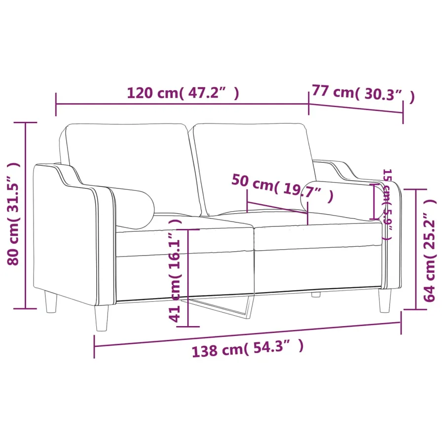 Canapé 2 places avec oreillers bordeaux 120 cm tissu - 8