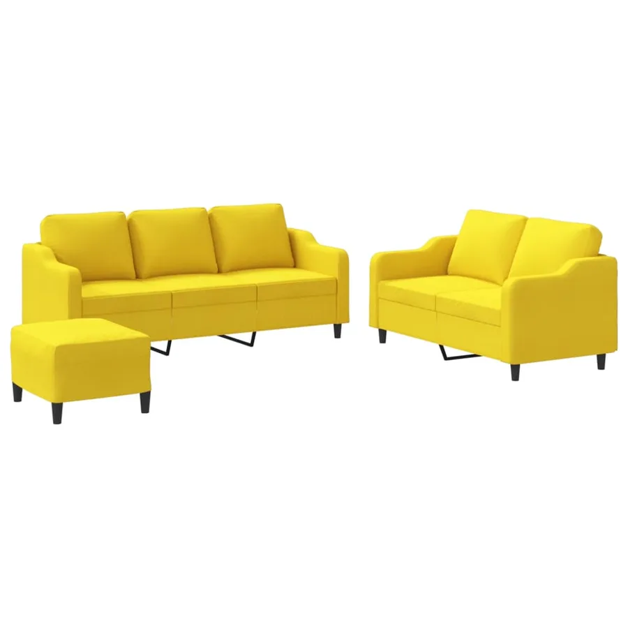 Ensemble de canapés 3 pcs avec coussins Jaune clair Tissu - 2