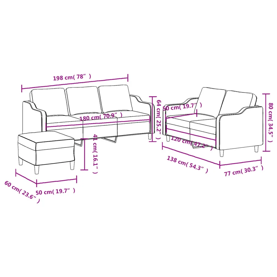 Ensemble de canapés 3 pcs avec coussins Jaune clair Tissu - 8