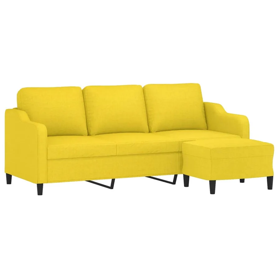 Canapé à 3 places avec repose-pieds Jaune clair 180 cm Tissu - 3