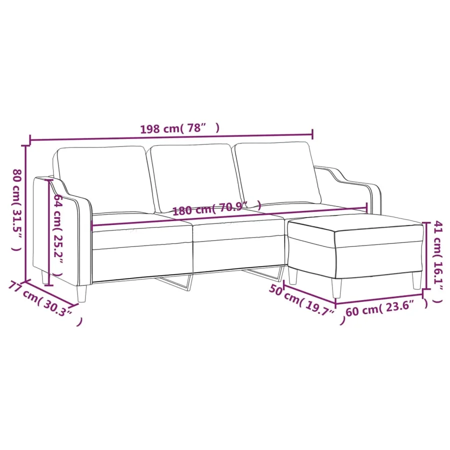 Canapé à 3 places avec repose-pieds Jaune clair 180 cm Tissu - 7