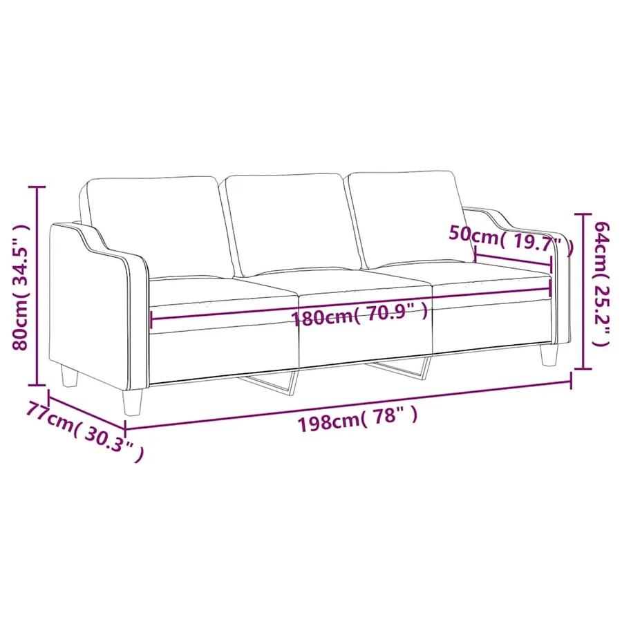Canapé à 3 places Crème 180 cm Tissu - 8