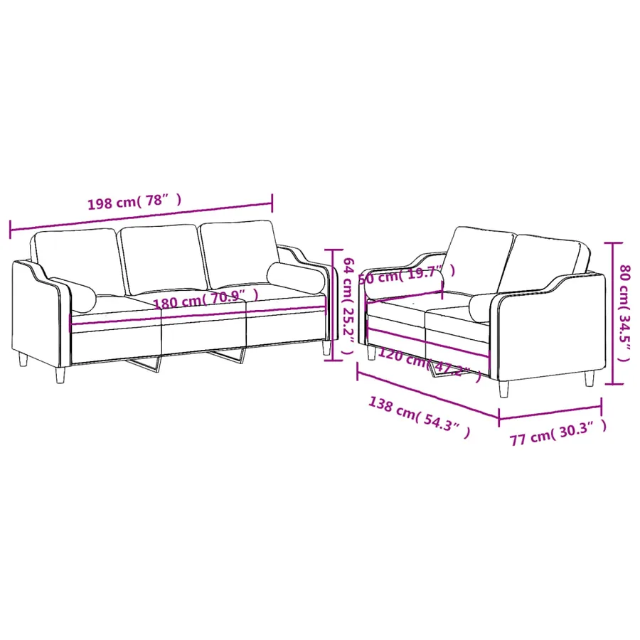 Ensemble de canapés 2 pcs avec coussins marron tissu - 8