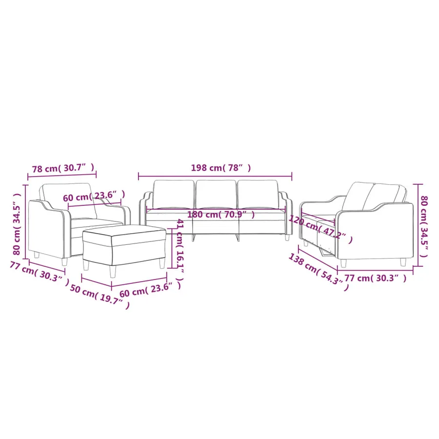 Ensemble de canapés 4 pcs avec coussins Jaune clair Tissu - 10