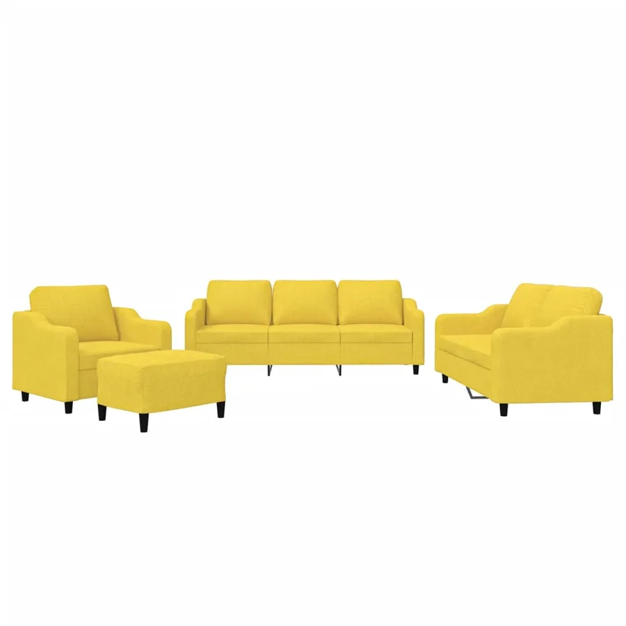Ensemble de canapés 4 pcs avec coussins Jaune clair Tissu - 2