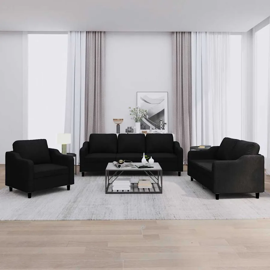 Ensemble de canapés 3 pcs avec coussins Noir Tissu