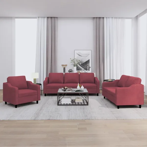 Ensemble de canapés 3 pcs avec coussins Rouge bordeaux Tissu