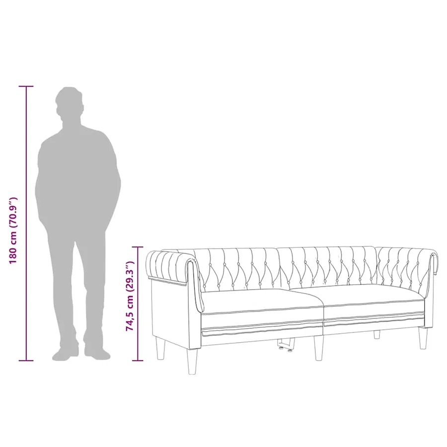 Canapé Chesterfield 3 places marron foncé tissu - 10