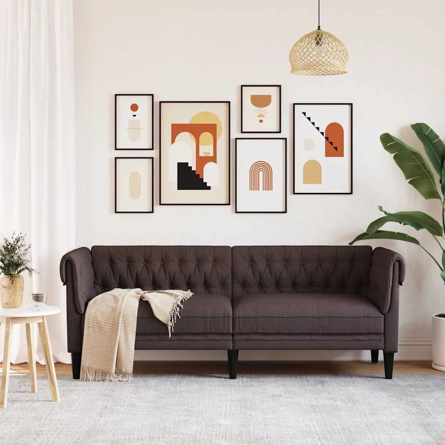 Canapé Chesterfield 3 places marron foncé tissu - 3