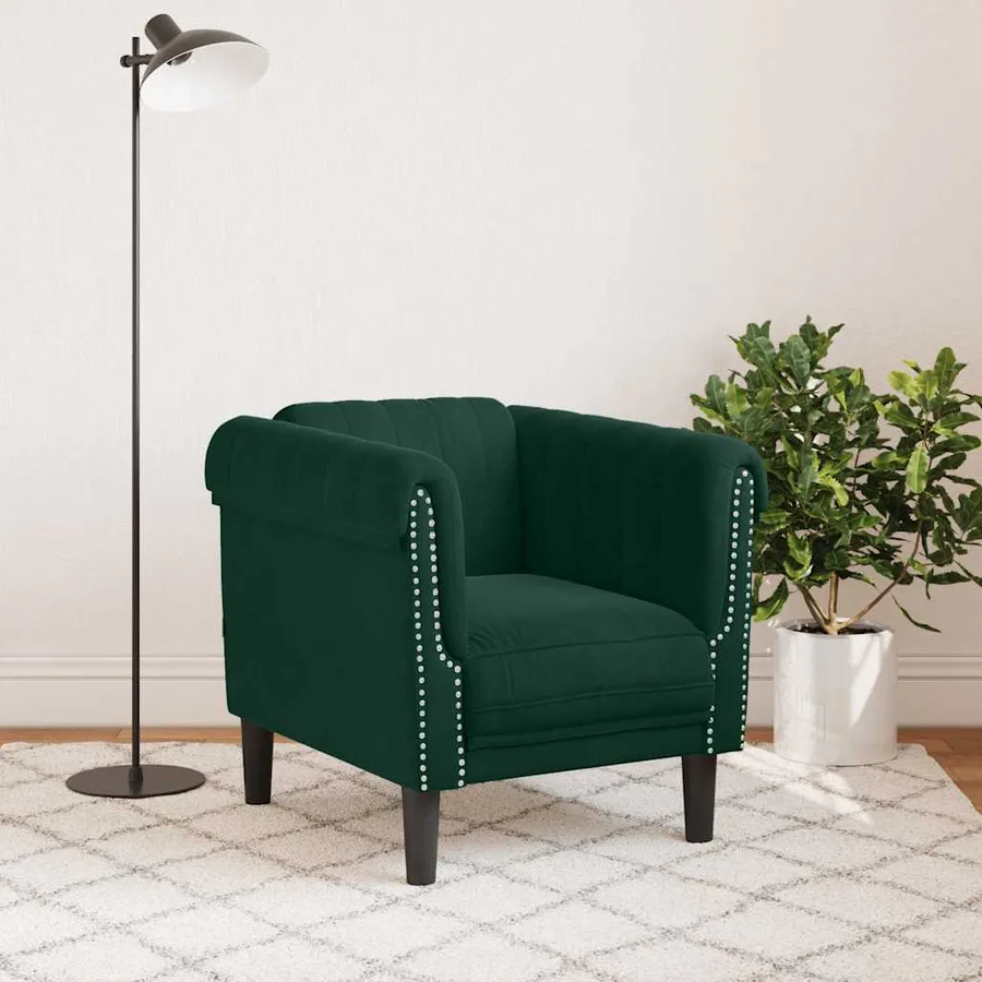 Fauteuil vert foncé velours - 3