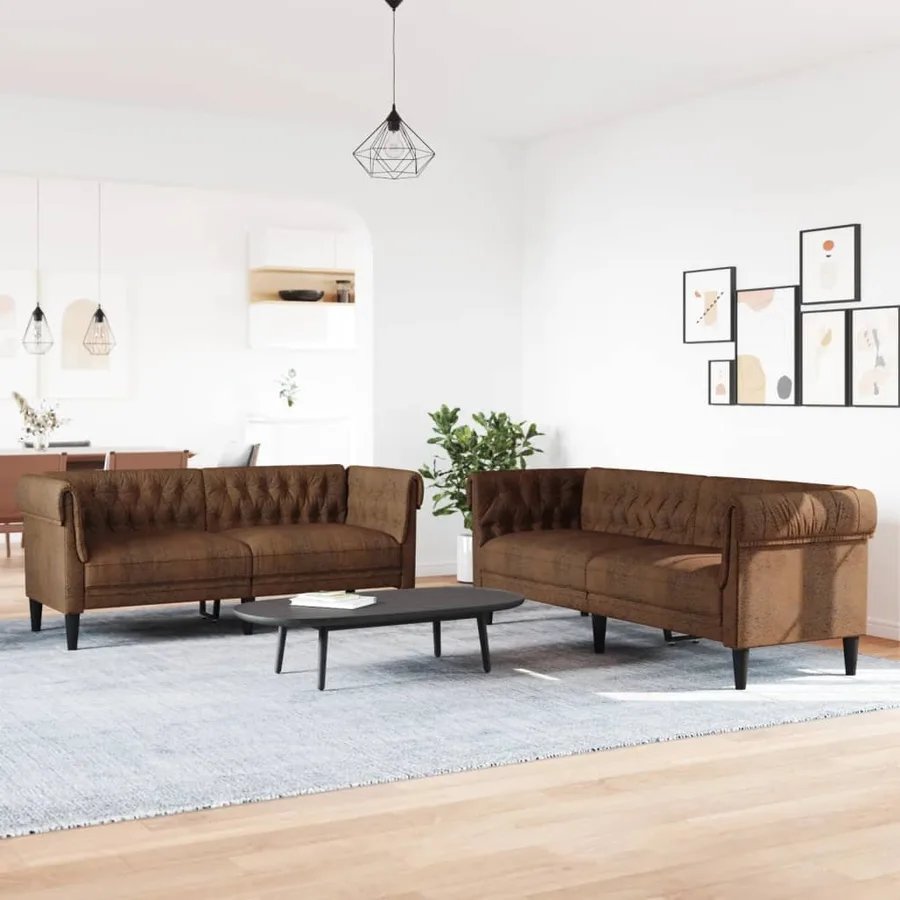 Ensemble de canapés 2 pcs marron tissu - 3