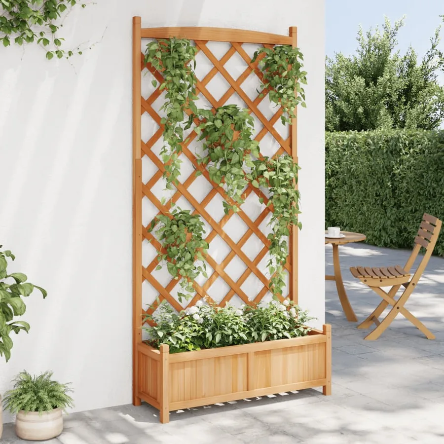 Jardinière avec treillis marron bois massif de sapin - 3