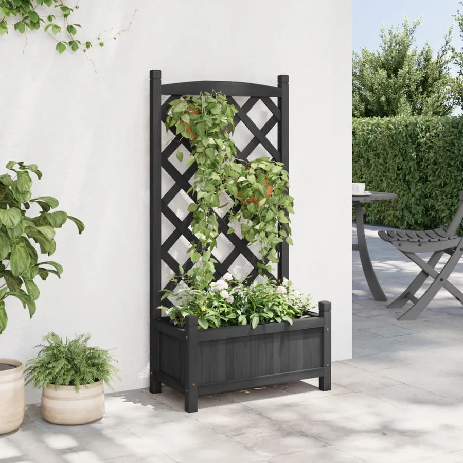 Jardinière avec treillis noir bois massif de sapin - 3