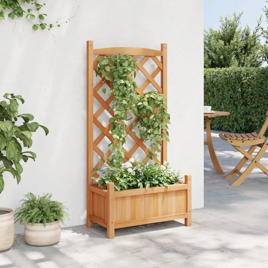 Jardinière avec treillis marron bois massif de sapin - 3